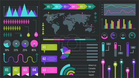 Illustration for Infographics charts. Vector illustration of marketing statistics, financial analysis data charts, etc. Large set of business presentations. - Royalty Free Image