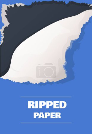 Illustration for Vector illustration of a poster of torn blue paper. A hole in a piece of paper on a black background. - Royalty Free Image