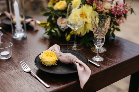 Photo for Elegant wedding table setting with a natural color palette. - Royalty Free Image