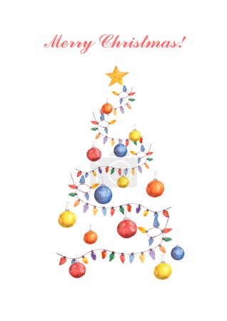 Foto de Árbol de Navidad mágico con juguetes de vacaciones de colores. Diseño de tarjetas de Año Nuevo, invitaciones, banners, volantes, impresión, sitio web. Árbol de Navidad abstracto. - Imagen libre de derechos