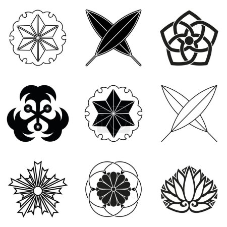 Japanese icons symbols set or collection. Japanese original family crest vector.