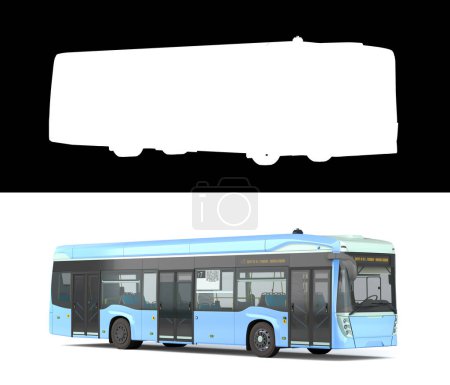 Empty blue city bus with open dors 3d render on white with alpha