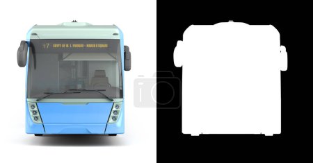 Téléchargez les photos : Devant le bus bleu de la ville avec couloirs ouverts 3d rendre l'image sur blanc avec alpha - en image libre de droit