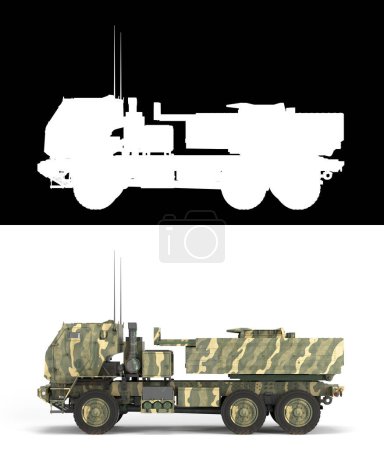 Foto de 3d renderizar mlrs himars alta movilidad artillería cohete sistema arrendamientos de tierras para Ucrania en blanco con alfa - Imagen libre de derechos