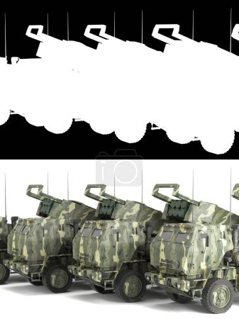 Foto de 3d render mlrs himars High Mobility Artillery Rocket System land leases for ukraine on white background with alpha - Imagen libre de derechos