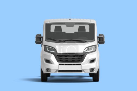 Photo for White flatbed truck for car branding and advertising front view 3d render on blue background - Royalty Free Image