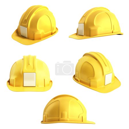 Téléchargez les photos : Casque chapeau ensemble Outils de construction rendu 3d sur blanc pas d'ombre - en image libre de droit