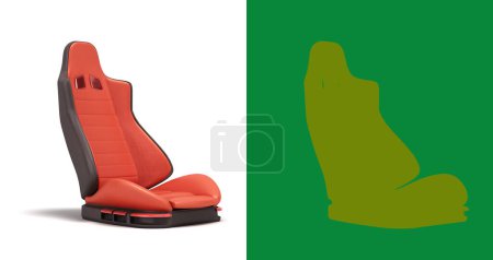 Photo for Sporty red automobile armchairs perspective view 3d illustration on a white background with alpha - Royalty Free Image