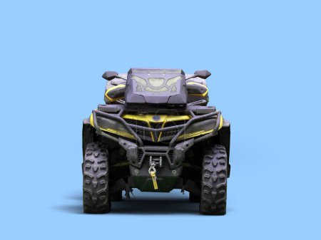 Photo for Four quad yellow bike front side view 3d render on blue - Royalty Free Image