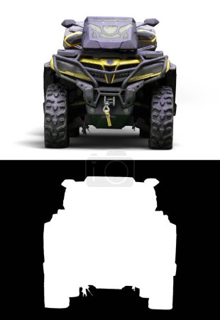 Photo for Four quad yellow bike front side view 3d render on white with alpha - Royalty Free Image