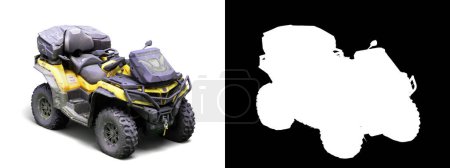 Photo for Four quad yellow bike prespective view 3d render on white with alpha - Royalty Free Image