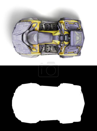 Photo for Four quad yellow bike topview 3d render on white with alpha - Royalty Free Image