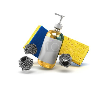 sponges for washing dishes fly in air 3d render on white background