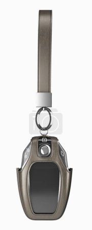 Foto de Llave de control remoto del coche aislado modelo 3D realista Sistema de alarma del automóvil llave electrónica con cerradura de la puerta de control y botones de desbloqueo estado y velocidad indicadores led - Imagen libre de derechos