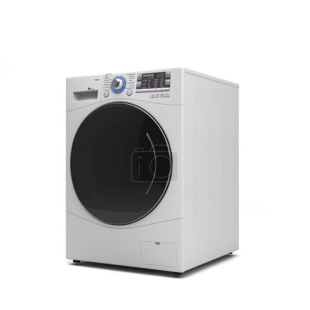 Neue Waschmaschine mit linker Ansicht 3D-Render auf Weiß
