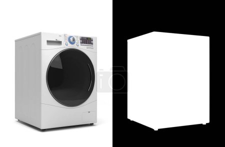 Neue Waschmaschinenvorausschau rechte Ansicht 3D-Renderer auf Weiß mit Alpha