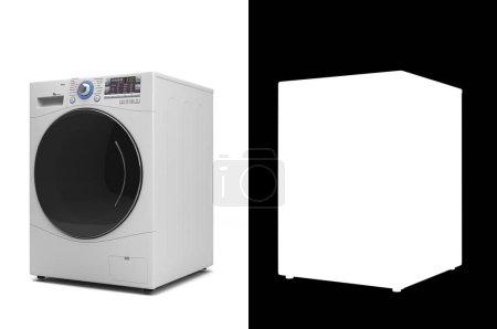 Neue Waschmaschinenvorausschau linke Ansicht 3D-Renderer auf Weiß mit Alpha