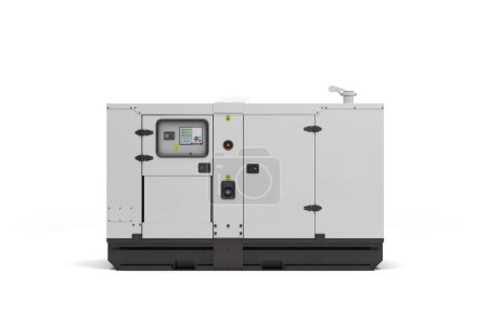 Mobiler Dieselgenerator für Notfall-Stromversorgung Frontansicht 3D-Rendering auf weiß