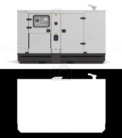 Mobiler Dieselgenerator für elektrische Notstromansicht 3D-Rendering auf Weiß mit Alpha