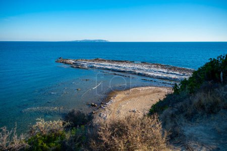 Scenic View From Arkoudilas Viewpoint Sandy Beach, Mountains, Ionian Sea Corfu, Greece. High quality photo
