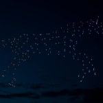Riga, Latvia - 27.04.2023: Baltic Drone Show, Simulation of a unicorn by drones. High quality photo