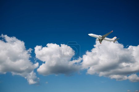 Photo for Kerkyra, Greece - 09 24 2022: Close-up of a Smartwings airplane against a blue sky and white clouds. High quality photo - Royalty Free Image