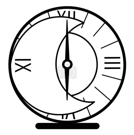 Illustration for The sun and moon inside the clock face. Equinox of day and night. Vector icon for a wide range of applications. Vector illustration - Royalty Free Image