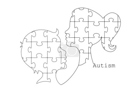 Ein Junge und ein Mädchen leiden an Autismus. Die Verbreitung von Wissen über Autismus. Zeichnung für Web-Form und Druck. Vektorillustration