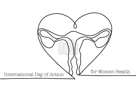 Ilustración de Órganos femeninos. Salud del útero y los ovarios. Un dibujo de línea. Día Internacional de Acción para la Salud de la Mujer. Ilustración vectorial - Imagen libre de derechos