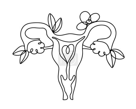 Frauenorgane. Gesundheit der Gebärmutter und der Eierstöcke. Internationaler Aktionstag für Frauengesundheit. Eine Linienzeichnung. Vektorillustration