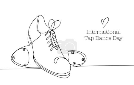 A pair of step shoes. Tap dance. International Tap Dance Day. One line drawing for different uses. Vector illustration.