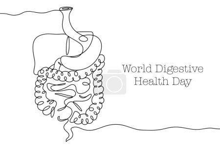 Illustration for The human digestive system. Gastrointestinal tract. Healthy and proper nutrition. World Digestive Health Day. One line drawing for different uses. Vector illustration. - Royalty Free Image