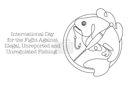 Illustration for Fishing ban. International Day for the Fight against Illegal, Unreported and Unregulated Fishing. One line drawing for different uses. Vector illustration. - Royalty Free Image