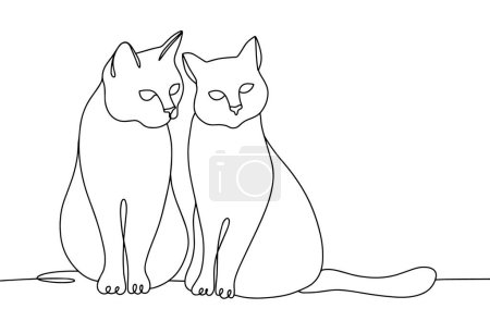 Illustration for Two cats sit side by side. Lovely pets. One line drawing for different uses. Vector illustration. - Royalty Free Image