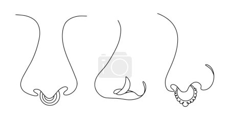 Illustration for Nose piercing. Pierced nose. International Body Piercing Day. One line drawing for different uses. Vector illustration. - Royalty Free Image