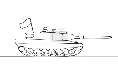 Illustration for Tank. Armored self-propelled tracked vehicle with powerful weapons. One line drawing for different uses. Vector illustration. - Royalty Free Image
