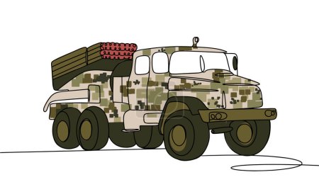 Illustration for Multiple launch rocket system. Multi-shot launcher. One line drawing for different uses. Color vector illustration. - Royalty Free Image