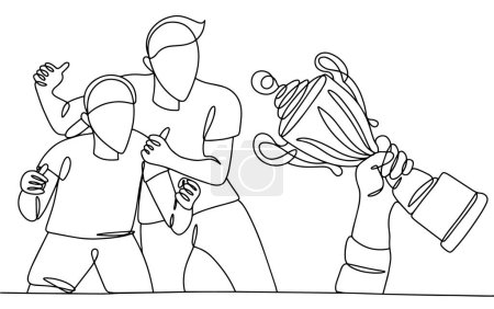 Illustration for Men rejoice at the victory of a friend. Joy for others' success. International Firgun Day. One line drawing for different uses. Vector illustration. - Royalty Free Image