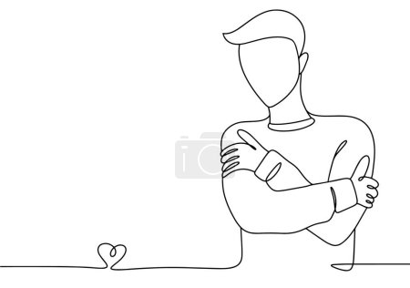 Ilustración de El hombre se abraza. Amor por ti mismo y por tu cuerpo. Dibujo de una línea para diferentes usos. Ilustración vectorial. - Imagen libre de derechos