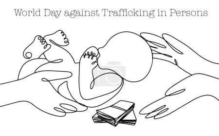 Illustration for One person sells a child to another. Illegal human trafficking. Surrogacy. World Day against Trafficking in Persons. One line drawing for different uses. Vector illustration. - Royalty Free Image