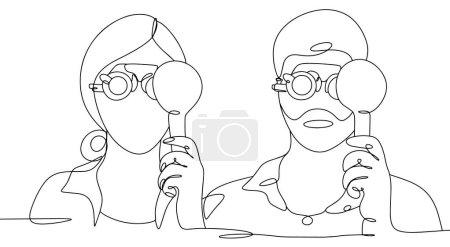 Patient vision testing. One eye is closed with an occluder. Ophthalmologist Day. One line drawing for different uses. Vector illustration.
