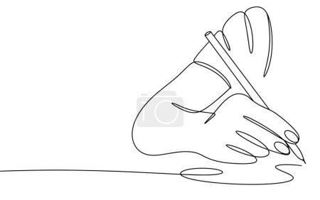 Ilustración de El hombre escribe con su mano izquierda. Día Internacional de los Lefthanders. Dibujo de una línea para diferentes usos. Ilustración vectorial. - Imagen libre de derechos