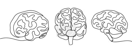 Ilustración de El cerebro humano en escorzos y giros. Día Mundial del Cerebro. Dibujo de una línea para diferentes usos. Ilustración vectorial. - Imagen libre de derechos