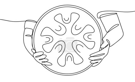 Illustration for Glucophone in hand. Percussion musical instrument. Petal drum. International Strange Music Day. One line drawing for different uses. Vector illustration. - Royalty Free Image