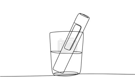 Illustration for Measuring water quality with a chlorometer. Home test for the suitability of water for drinking. World Water Monitoring Day. One line drawing for different uses. Vector illustration. - Royalty Free Image
