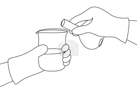 Illustration for The study of water quality in the laboratory. Determination of the composition of water. World Water Monitoring Day. One line drawing for different uses. Vector illustration. - Royalty Free Image