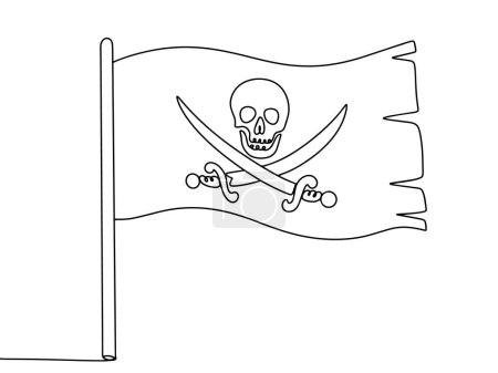 Piratenflagge mit abgerissener Kante. Symbol der Piraterie. Internationaler Talk wie ein Piratentag. Eine Linienzeichnung für verschiedene Zwecke. Vektorillustration.