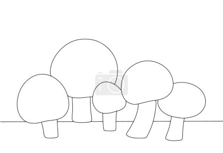 Illustration for Agaricus are very useful for the human body. The use of champignons reduces the risk of atherosclerosis and reduces the level of cholesterol in the blood.. European Mushroom Day. One line drawing for different uses. Vector illustration. - Royalty Free Image