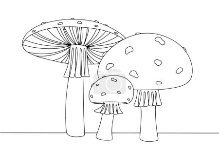 Vole agarique. Champignon non comestible et hautement toxique. Journée européenne des champignons. Un dessin de ligne pour différentes utilisations. Illustration vectorielle.