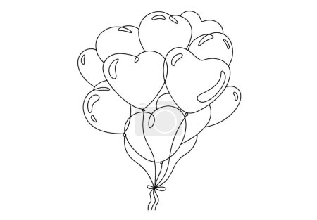 Téléchargez les illustrations : Un paquet de ballons en forme de cœur. Des ballons autour de la Journée mondiale. Un dessin de ligne pour différentes utilisations. Illustration vectorielle. - en licence libre de droit